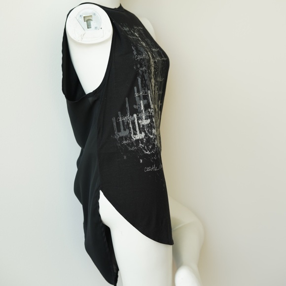 HAUTE HIPPIE Graphic Crewneck Tunic Tank, Black - Size XS - Picture 8 of 10